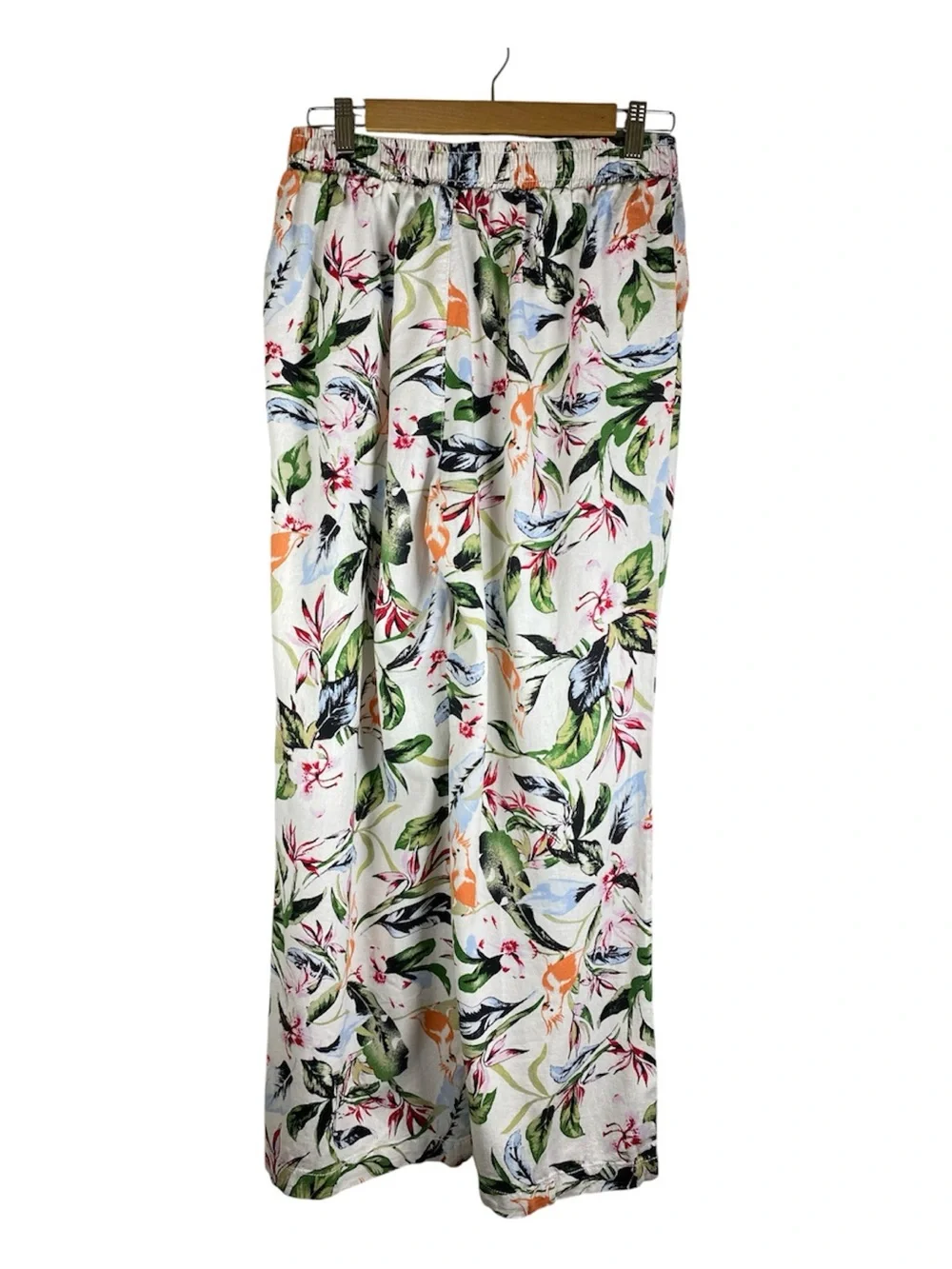 BRIGGS Linen Blend Wide Leg Pull On Pants Tropical Print 10